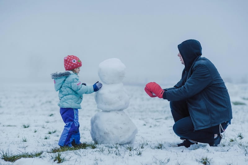 Portillo com crianças: como planejar uma viagem em família para a neve Familia brincando com boneco de neve